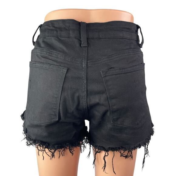 Kancan Women's Black Distressed High Waisted Mini Frayed Cutoff Shorts Size 27 - Picture 2 of 4